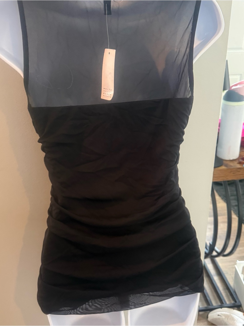 White House Black Market Black Sheer Yoke Ruched Camisole